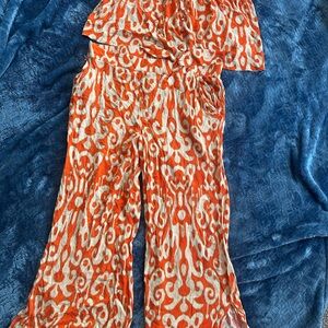 Rose & Olive Vibrant Orange and Cream shirt and short set